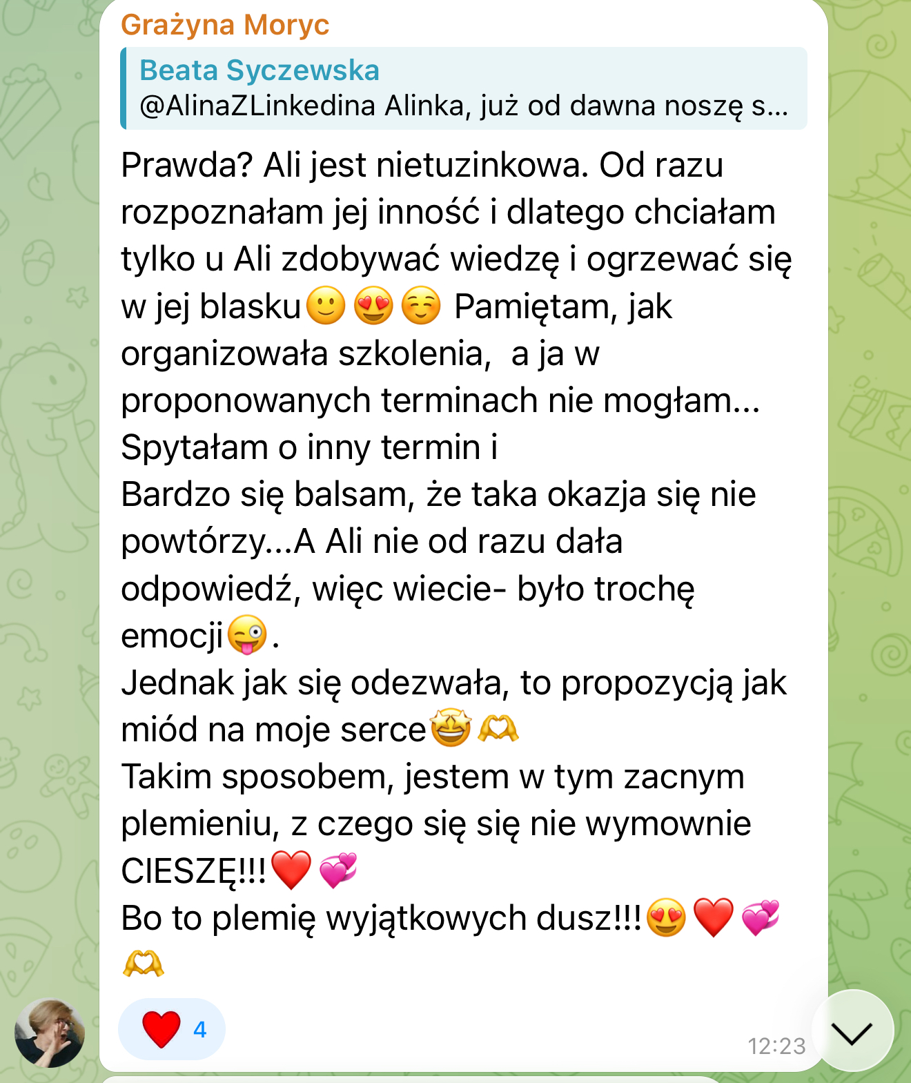 Wiadomość: jestem w tym zacnym plemieniu wyjątkowych dusz