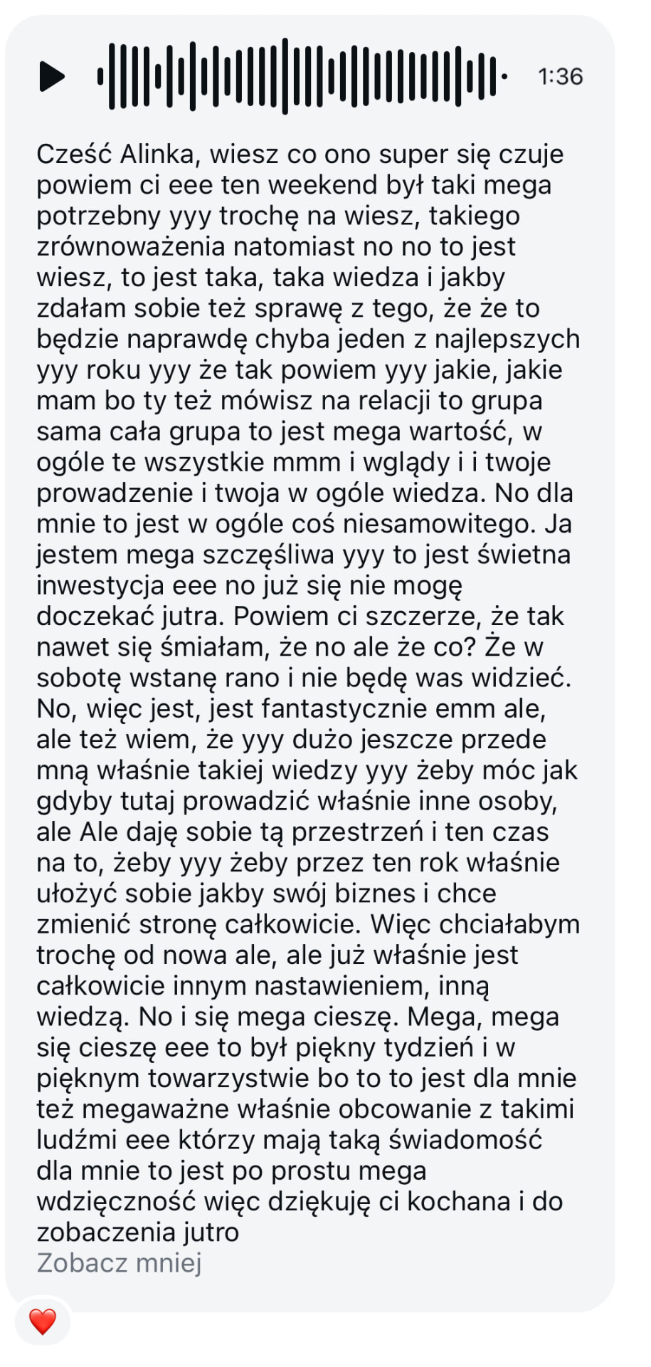 Transkrypcja wiadomości głosowej o wartości grupy i prowadzenia